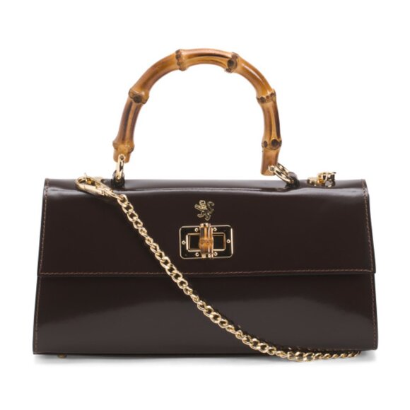 PRATESI Made In Italy Patent Leather East West Satchel With Top Carry Handle - Picture 1 of 3